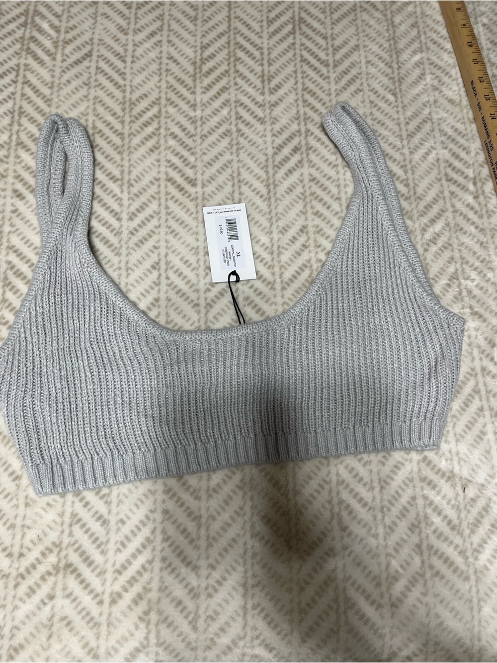 Weworewhat XL Ribbed Scoop Bralette /Tank Top - Light Gray
